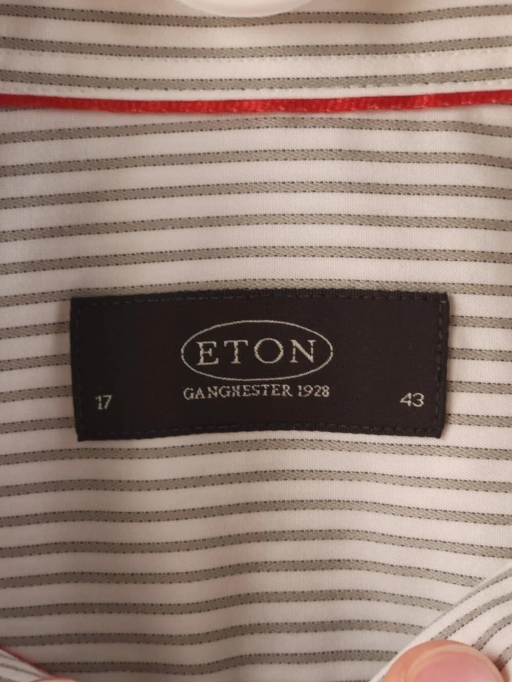 Eton Gray Cotton 17 Striped Button Up Long Sleeve Shirt Pocket Men Work Elegant